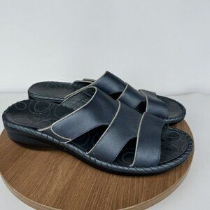 Propet Azalea Womens Navy Open-Toe Leather Slide Sandals Wedge Sole Size 9.5‎ M